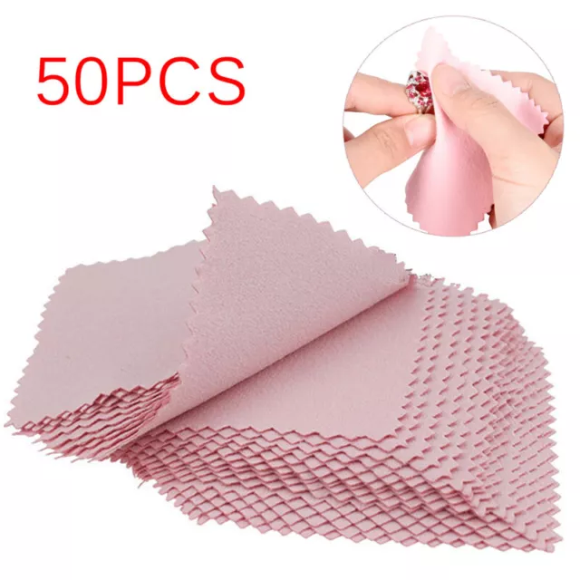 50x Silver polissage Tissu nettoyant bijoux chiffon nettoyant anti-ternir ou^-^