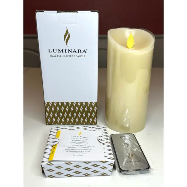 Luminara Flameless Moving Wick Scented Candles Ivory Pillar Remote 7"