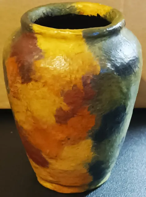 Vintage Art Studio Pottery / Papermache ? Handcrafted Tactile Multicoloured Vase