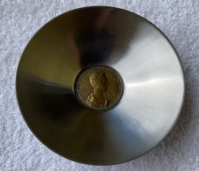 Vintage Maria  Augusta Ferdinandi Coin Stainless Steel Bowl  AS Italy