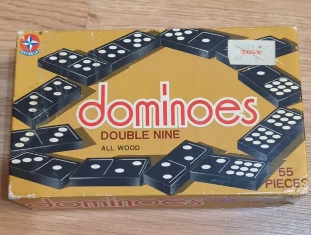 Vintage Double Nine Wooden Domino In Original Box