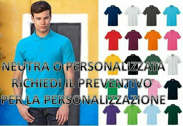 Polo Uomo In Cotone Manica Corta Premium Fruit Of The Loom Maglietta T-shirt