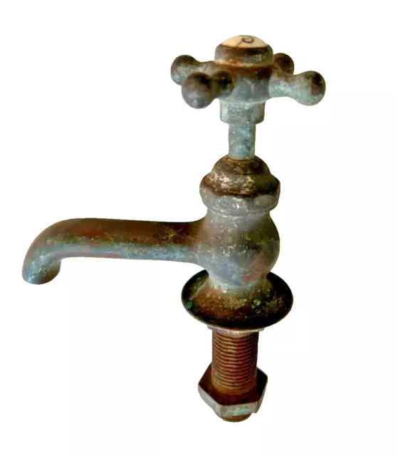 Antique  Salvaged Porcelain Knob Brass Cold Water Faucet Spigot