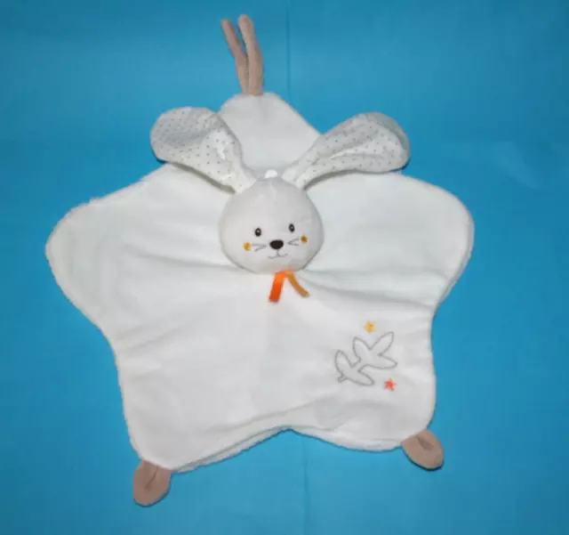 Sucre D'orge Doudou Lapin Plat Blanc Beige Attache Tetine Etoile Pois Kom9