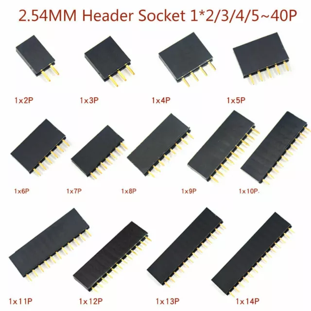 2.54mm Pitch Female Pin Header Socket Connector Strip 2/3/4/5/6/7~40P Single Row