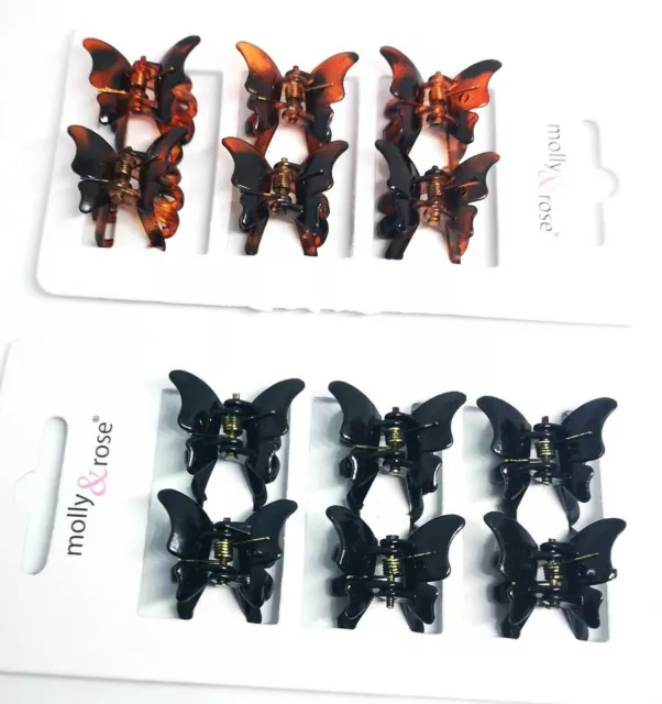 6 Black Brown 2Cm Mini Small Hair Claw Clamps Clips Grips Butterfly Accessories