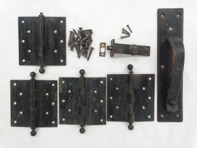 Vintage Large Door Hardware Package ~ Hinges, Pull, Throw Bolt