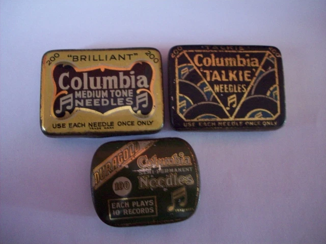 3 Gramaphone needle tins 2 empty 1 with 48 needles see details