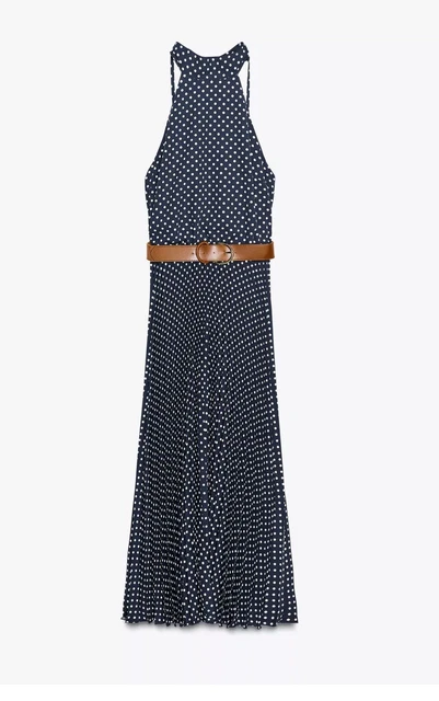 ZARA NWT WOMAN Ss25 Polka Dot Midi Halter Dress With Belt Navy Blue  3555/902 50.00 - PicClick UK