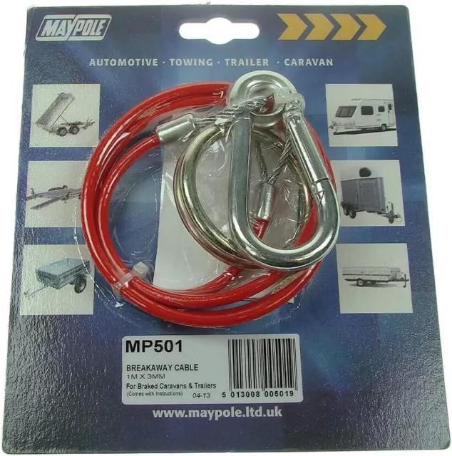 Maypole 1m x 3 mm Red PVC Breakaway Cable For Braked Trailers and Caravans