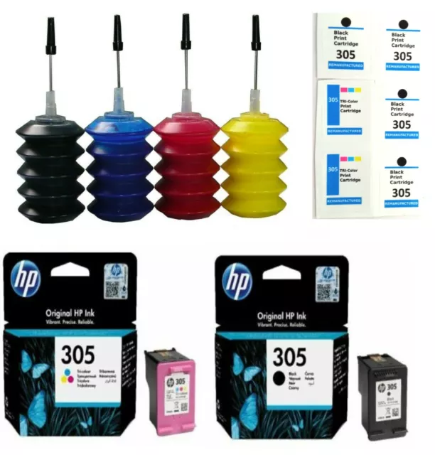 2 cartucce HP 305 nero e colore originale + kit ricarica per HP DeskJet 4130e 2