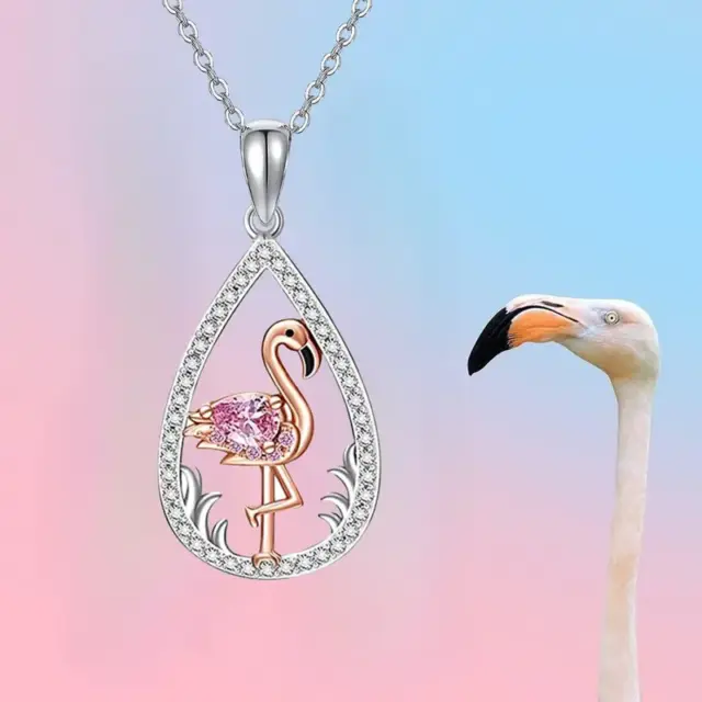 Cute Pink Flamingo Water Drop Pendant Necklace For Women Girls Holiday Gift New