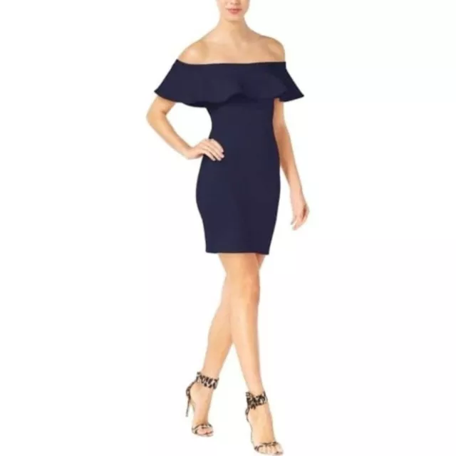 Guess Tori Cocktail Dress Off the Shoulder Navy S