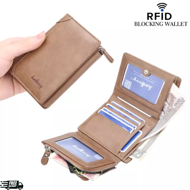 Genuine Leather Mens Wallet Slim Trifold Wallets For Men With ID Window RFID
