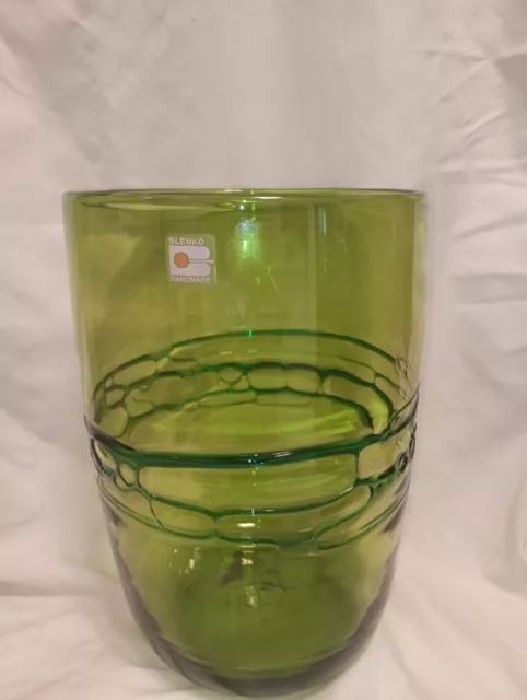 Blenko Cobweb Large Lime Green/Emerald Green Vase