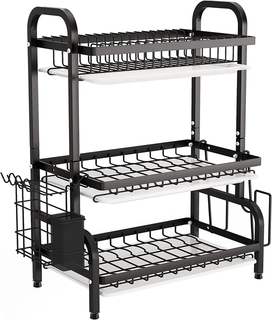 Dish Drying Rack Kitchen Dish Drying Rack 3Tier Dish Rack w/ Tray Utensil Holder