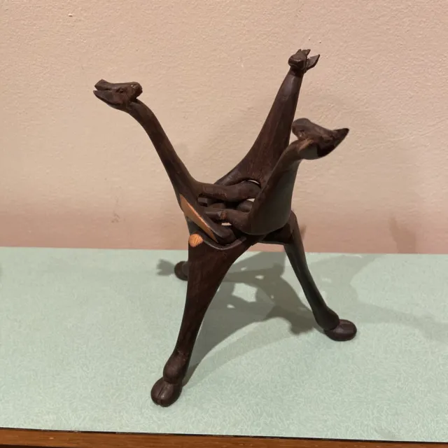 Vintage Hand Carved Wooden 3 Legged Tripod Folding Bowl Stand.animal Head & Feet