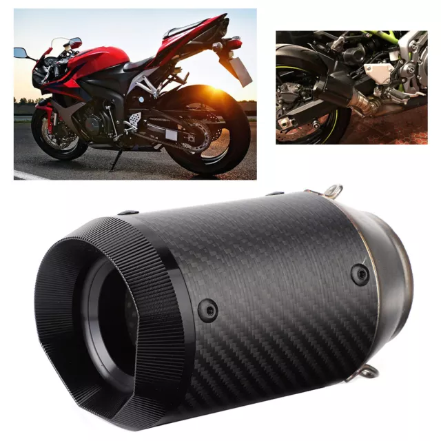 51mm/2.01in Universal Motorcycle Carbon Fiber Exhaust Pipe Polygon Black Tail Fo 2