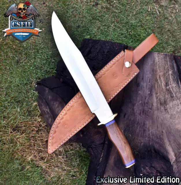 CSFIF Handmade Bowie Knife D2 Tool Steel Walnut Wood Brass Guard Hunting Unique