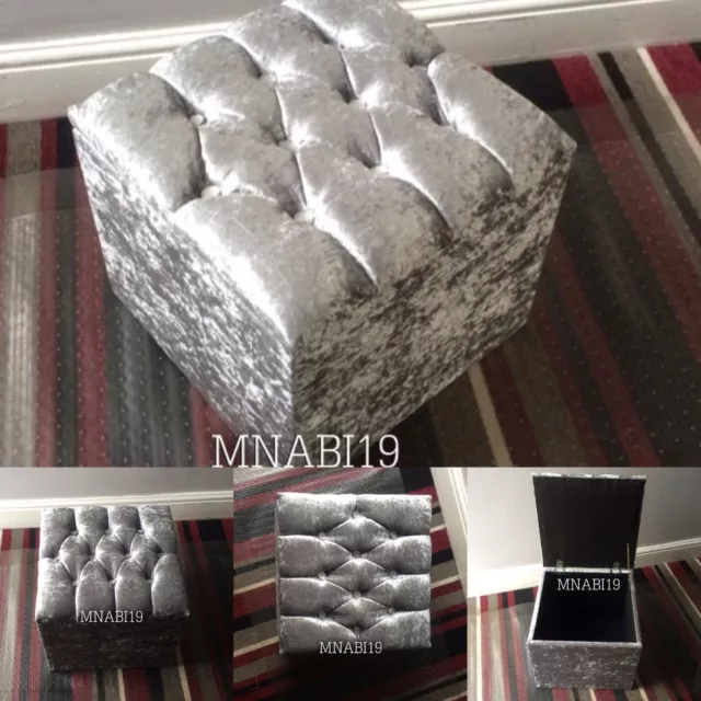 Crushed Velvet Various Colour 10 Diamante Ottoman Footstool / Stool / Pouffe New