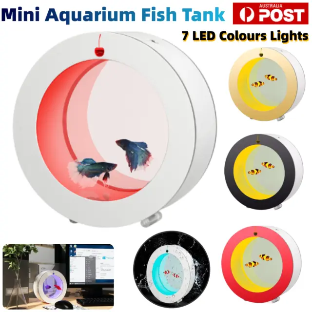 Mini Aquarium Fish Tank 7 LED Lights Jellyfish Viewing Bottle Home Office Decor