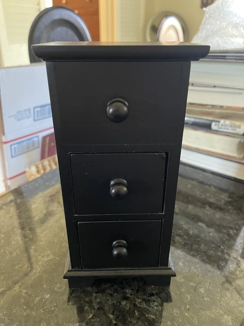 Jewelry Box Mini Miniature 2 Drawer Piano Top Black