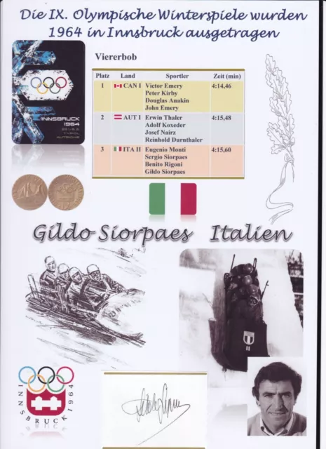 Olympia 1964: Gildo SIORPAES (ITA)  orig.Autogramm  BRONZE  BOB +TOP+