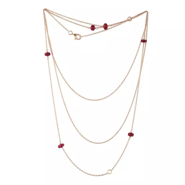 Natural Ruby Beads 18K Rose Gold Rope/Lariat Chain Necklace Jewelry For Her