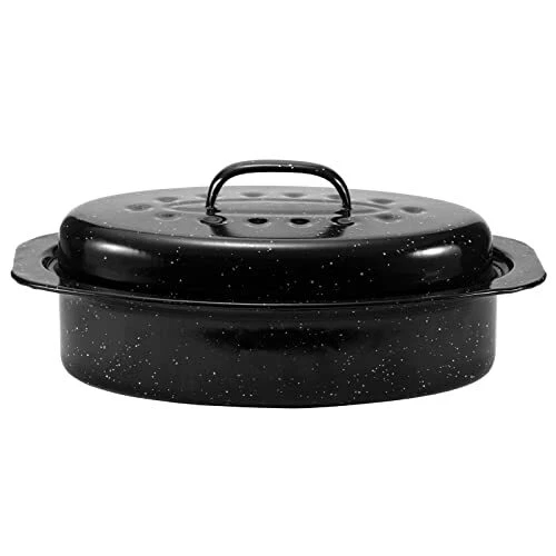 GRANITE ROASTER PAN, Small 13” Enameled Roasting Pan with Domed Lid