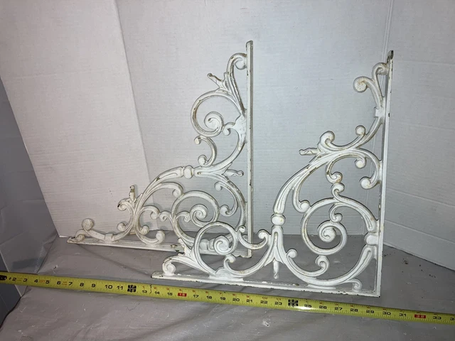 2 Large Cast-Iron ￼Vintage Porch Corbel Eastlake Victorian Ornate￼ Shelf Bracket