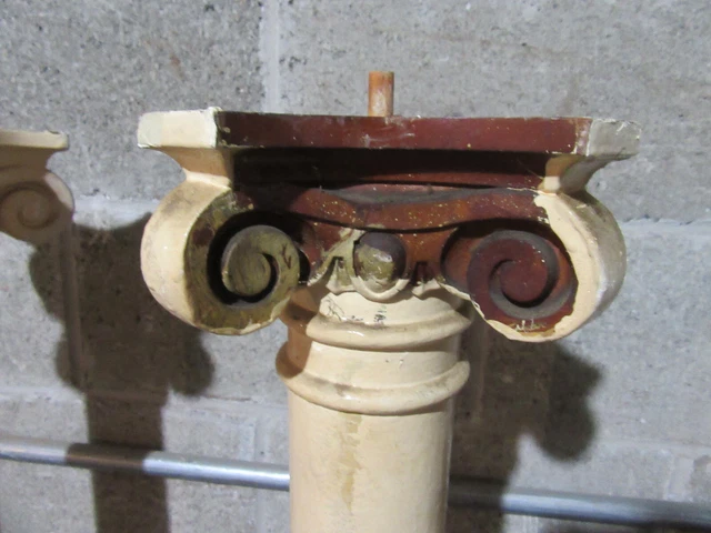 ~ Pair Antique Cherry Wood Columns With Ornate Capitals ~ 30" ~ Salvage 9