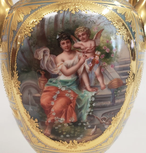 ANTIKE DEUTSCHE 19. Jh. handbemalt ROYAL VIENNA PORZELLAN Urne VASE signiert WAGNER 4