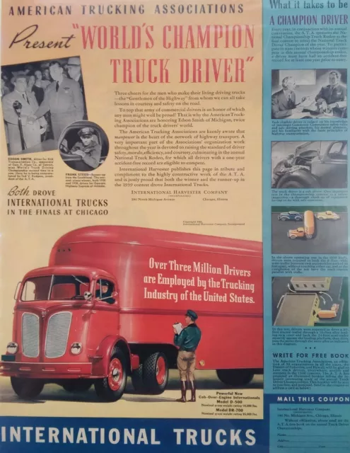 International Harvester Print Ad Original Vintage 1940s Champion Truck Driver