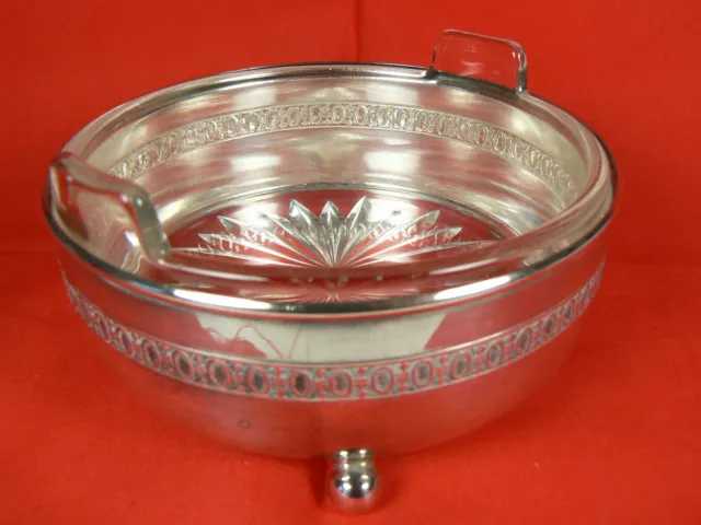 Monarch Plate Brand Silver Caddy Ball-footed w Clear Glass Handled Dish 2