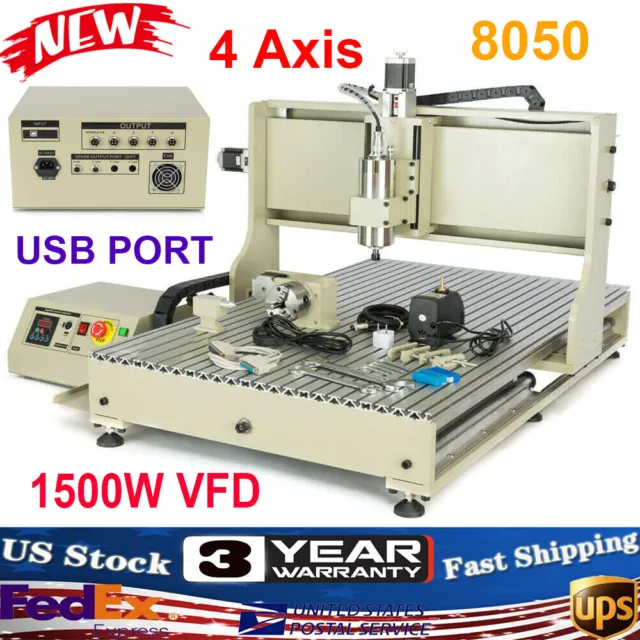 USB 8050 CNC Router 4 Axis Engraver 1500W VFD Engraving Drilling Milling Machine