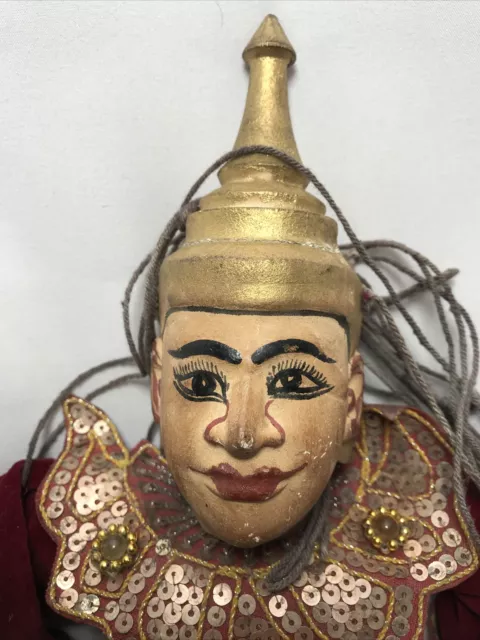Burmese Asian Puppet Marionette Carved Wood Hand Painted Puppet Royal L5 3
