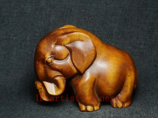 Japanese boxwood hand carved Elephant Figure statue netsuke collectable gift