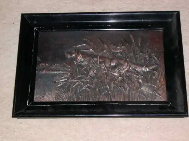 Antique Large English Irish Setter Bronze Dog Plaque 1890 Framed By F Wiesner