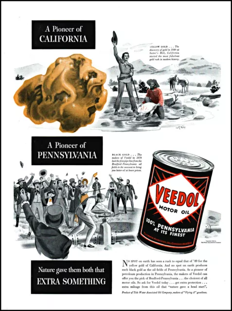 1940 California Pennsylvania Gold Veedol Motor Oil vintage art print ad L29
