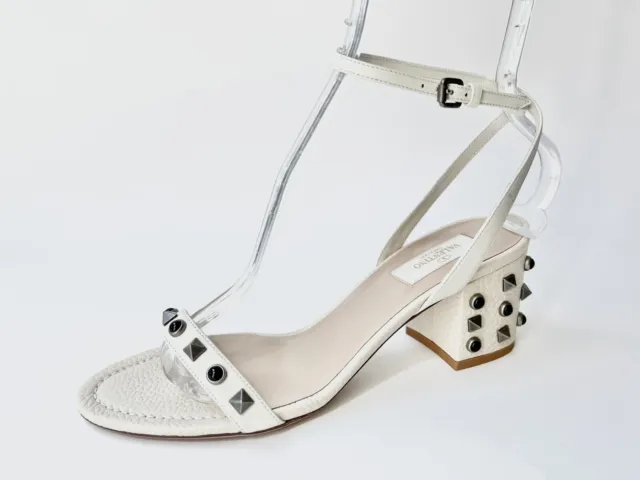 NIB Valentino Rolling Rockstud Cabochon & Studs Sandal - Ivory/Cream/White - 38