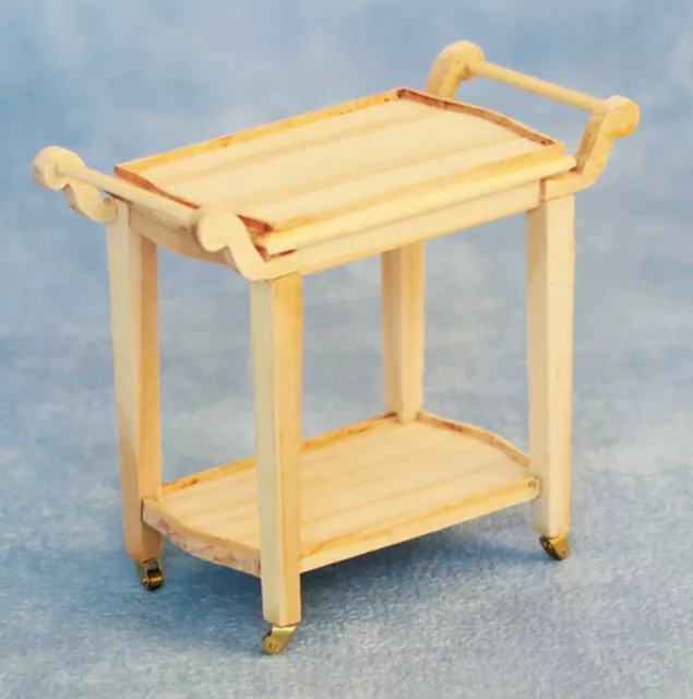 Natural Finish Wooden 2 Tier Tea Serving Trolley Tumdee 1:12 Scale Dolls House