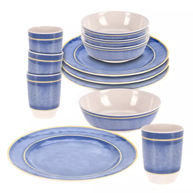 Set stoviglie da campeggio Melammin blu - 12 pezzi - servizio da tavola picnic outdoor