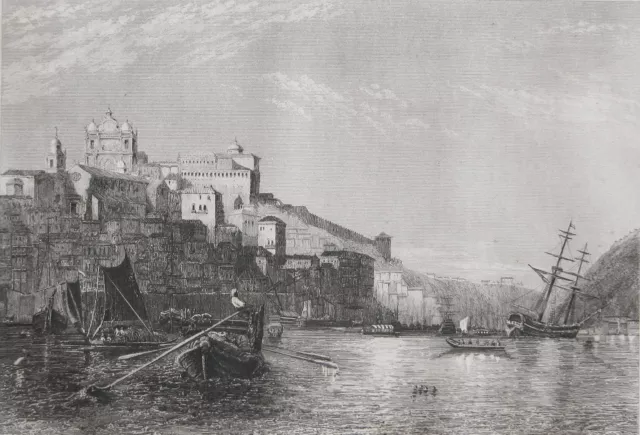 Oporto Sé Do Porto Douro Ribeira Portugal Original-Stahlstich-Ansicht Von 1846
