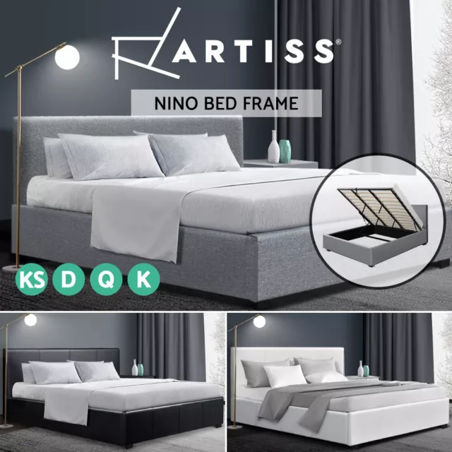 Artiss Bed Frame Queen Double King Single Size Gas Lift Base With Storage NINO