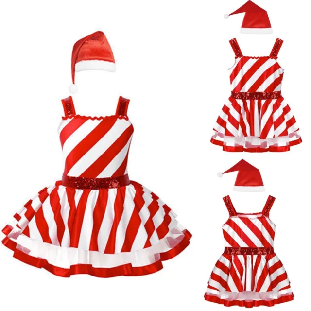 Kids Girl's Christmas Tutu Dress with Hat Set Eve Velvet Xmas Role Play Dresses