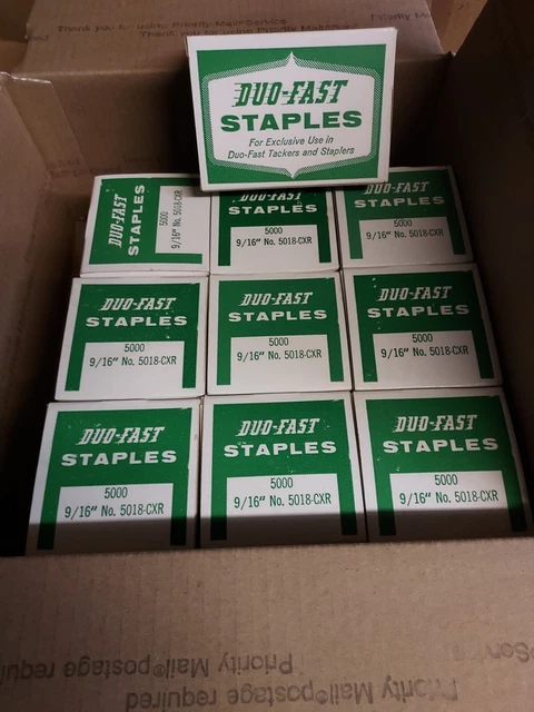 10 Boxes Of 5,000 (50000) Duo-Fast Staples 9/16" 5018-Cxr For Duo-Fast Staplers