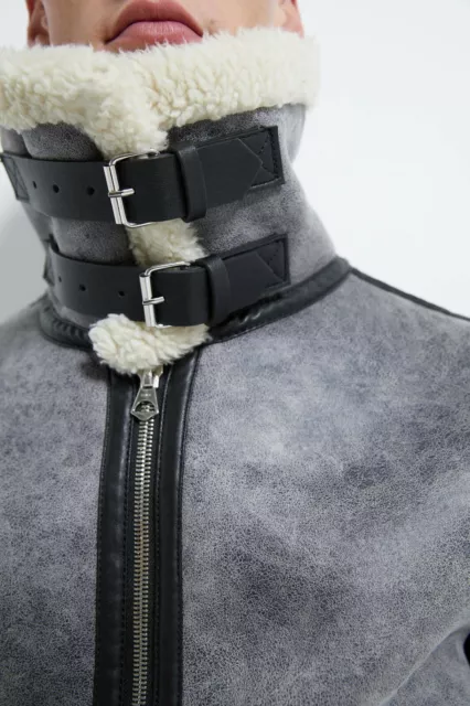 Zara man shop grey shearling jacket
