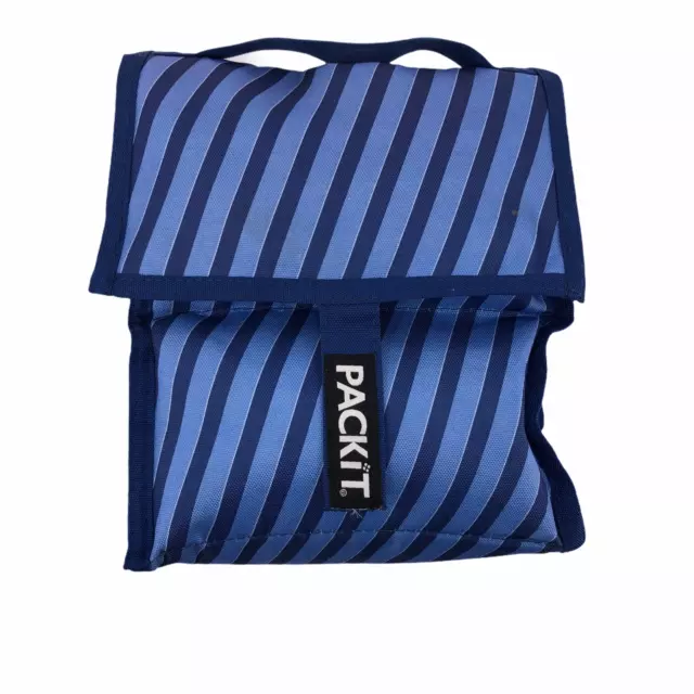 Packit Freezer Lunch Bag Blue Stripe Hook & Loop Closure 8.5" x 12" Freezable