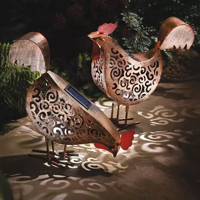 (1)Solar Chicken Lamp With LED Lights Wrought Iron Rooster Lantern Hollow Out SL 2