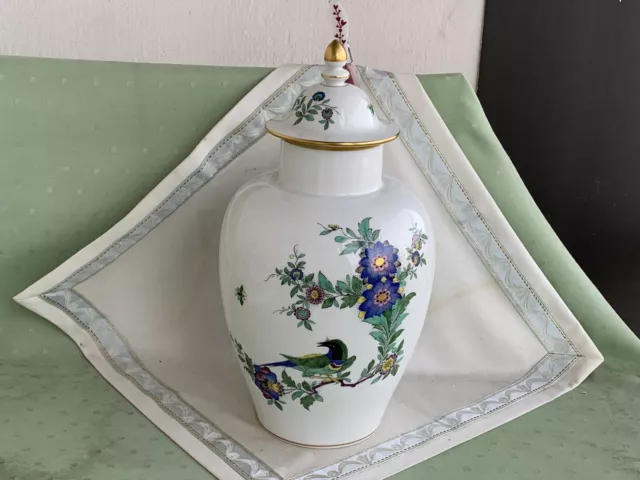 Wunderschöne große Meissen Deckel-Vase mit Vogel- und Felsmalerei